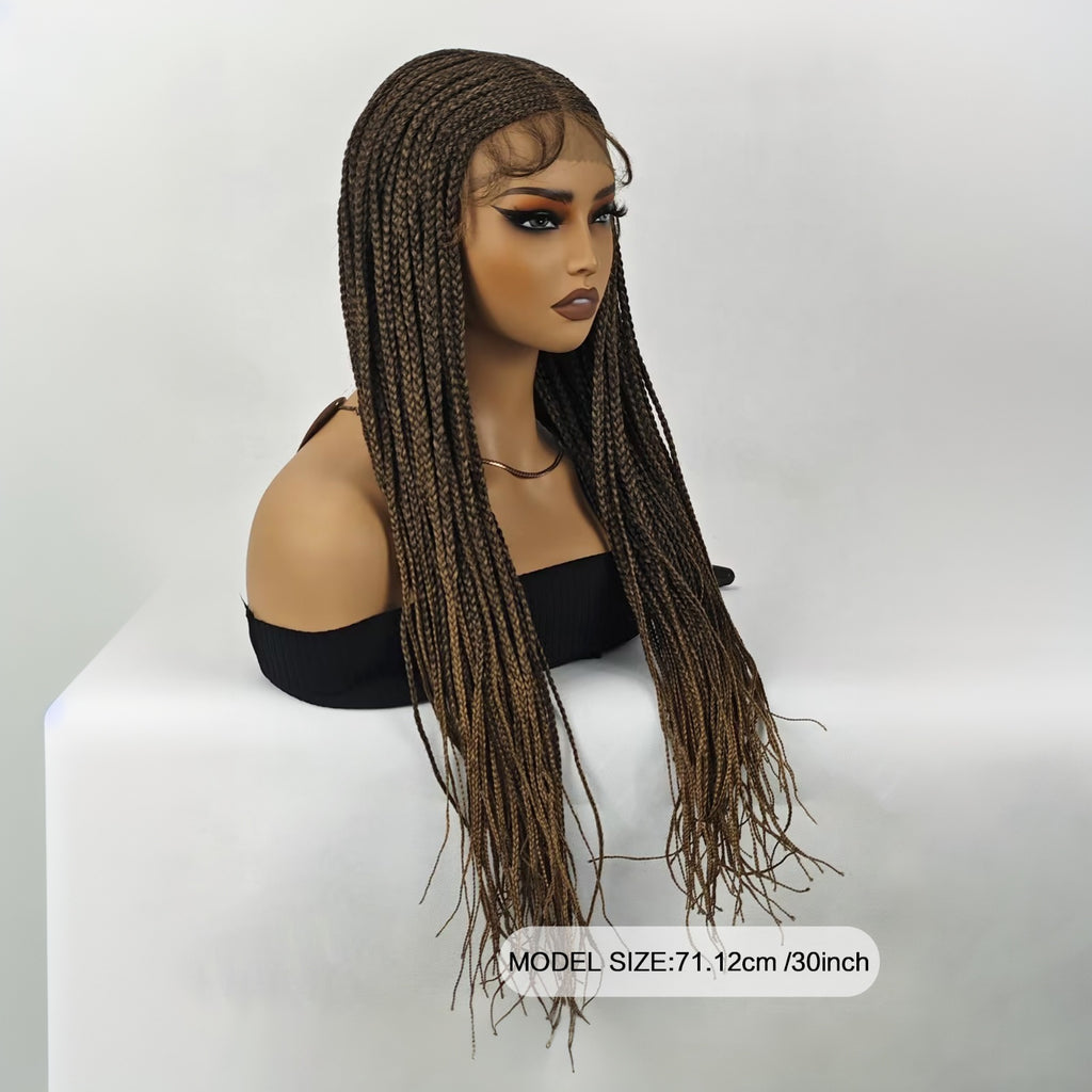 30 Inch Braided Wigs For Black Women Full Lace Front Box Braided Wig Knotless Braided Wigs Lightweight Braids Synthetic Lace Front Wig Black Plus Light Brown Hand Braided Wigs With Baby Hair Synthetic