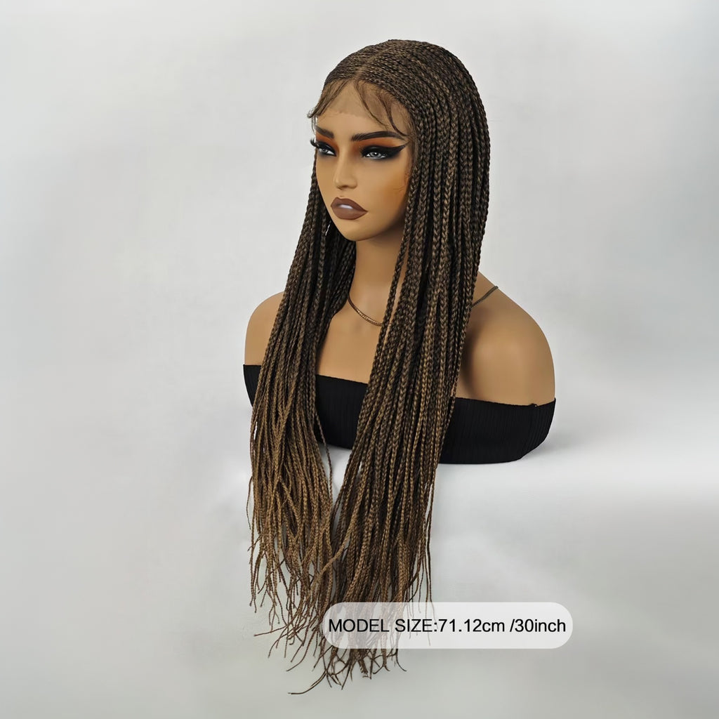 30 Inch Braided Wigs For Black Women Full Lace Front Box Braided Wig Knotless Braided Wigs Lightweight Braids Synthetic Lace Front Wig Black Plus Light Brown Hand Braided Wigs With Baby Hair Synthetic